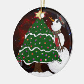 kerstboom Snowman Surprise Art Print Keramisch Ornament (Links)