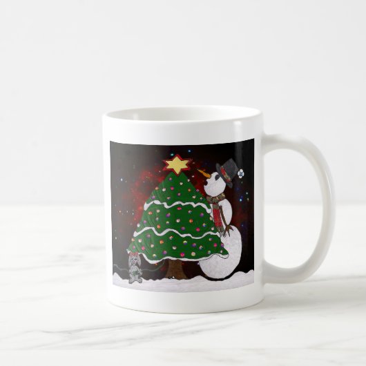 kerstboom Snowman Surprise Art Print Koffiemok (Rechts)