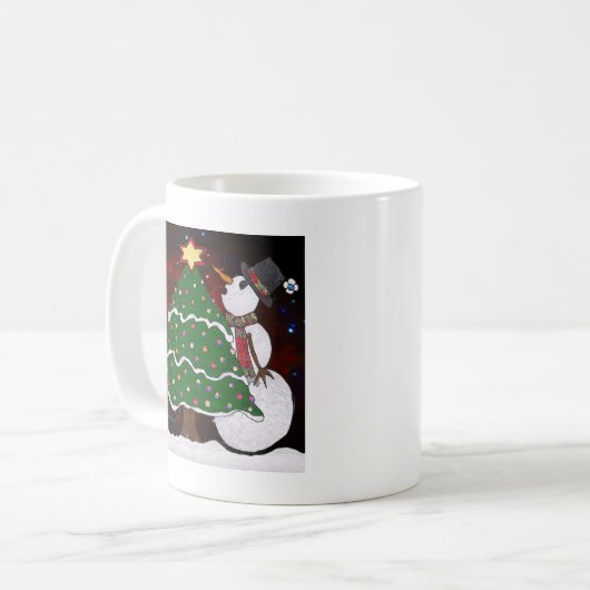 kerstboom Snowman Surprise Art Print Koffiemok (Voorkant links)