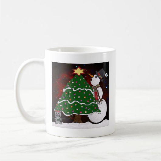kerstboom Snowman Surprise Art Print Koffiemok (Links)