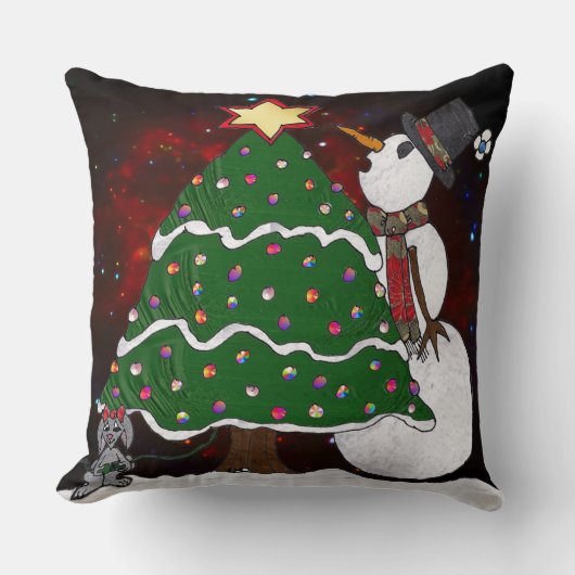 kerstboom Snowman Surprise Art Print Kussen (Voorkant)
