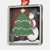 kerstboom Snowman Surprise Art Print Metalen Ornament (Links)
