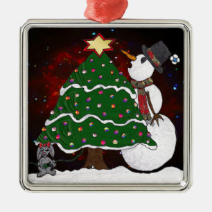 kerstboom Snowman Surprise Art Print Metalen Ornament