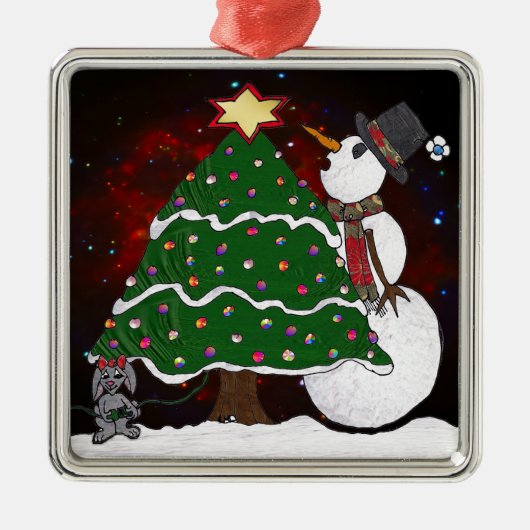 kerstboom Snowman Surprise Art Print Metalen Ornament (Voorkant)
