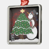 kerstboom Snowman Surprise Art Print Metalen Ornament (Links)