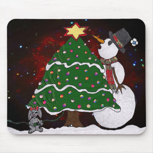kerstboom Snowman Surprise Art Print Muismat (Voorkant)