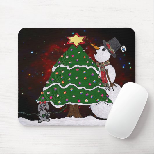 kerstboom Snowman Surprise Art Print Muismat (Met muis)