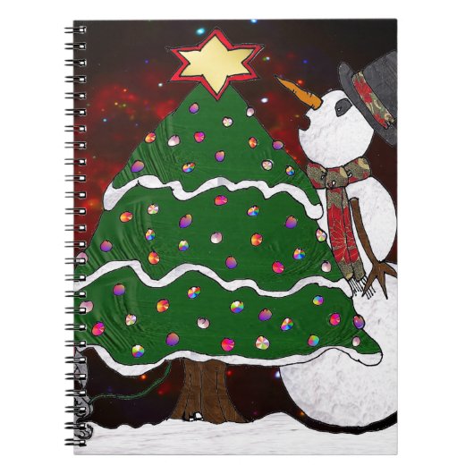 kerstboom Snowman Surprise Art Print Notitieboek (Voorkant)
