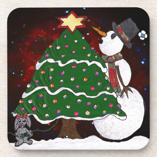 kerstboom Snowman Surprise Art Print Onderzetter (Voorkant)