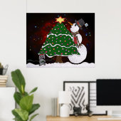 kerstboom Snowman Surprise Art Print Poster (Thuiskantoor)
