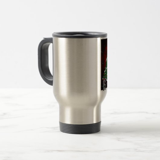 kerstboom Snowman Surprise Art Print Reisbeker (Voorkant links)