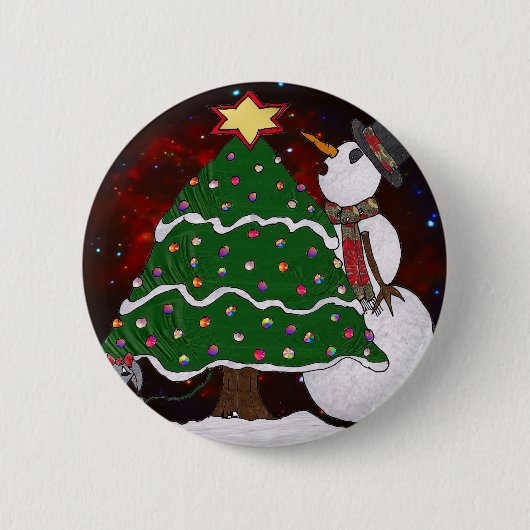 kerstboom Snowman Surprise Art Print Ronde Button 5,7 Cm (Voorkant)