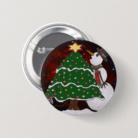 kerstboom Snowman Surprise Art Print Ronde Button 5,7 Cm (Voorkant /achterkant)