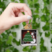 kerstboom Snowman Surprise Art Print Sleutelhanger (Hand)