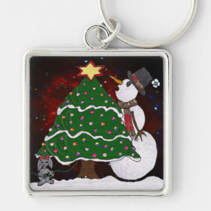 kerstboom Snowman Surprise Art Print Sleutelhanger