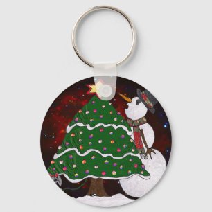 kerstboom Snowman Surprise Art Print Sleutelhanger