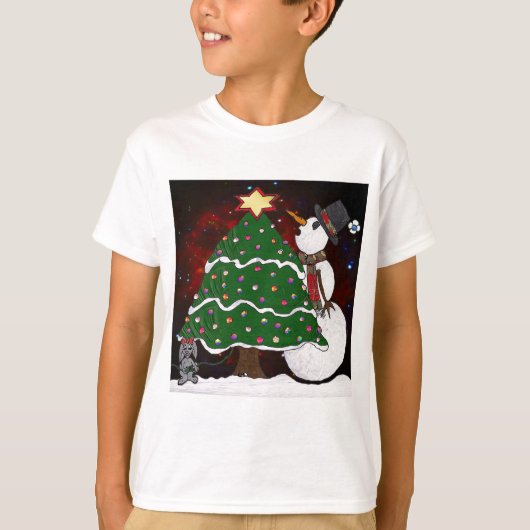 kerstboom Snowman Surprise Art Print T-shirt (Voorkant)