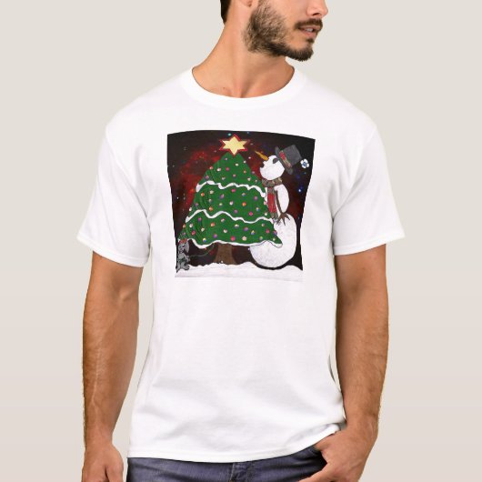 kerstboom Snowman Surprise Art Print T-shirt (Voorkant)