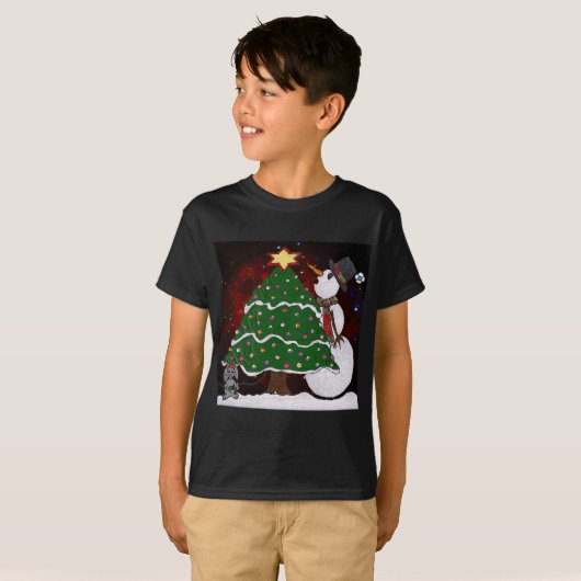 kerstboom Snowman Surprise Art Print T-shirt (Voorkant volledig)