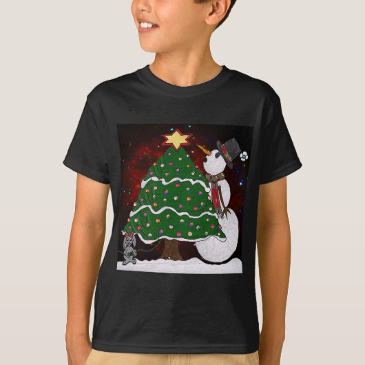 kerstboom Snowman Surprise Art Print T-shirt (Voorkant)