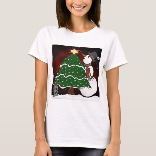 kerstboom Snowman Surprise Art Print T-shirt (Voorkant)