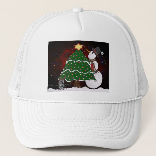 kerstboom Snowman Surprise Art Print Trucker Pet (Voorkant)