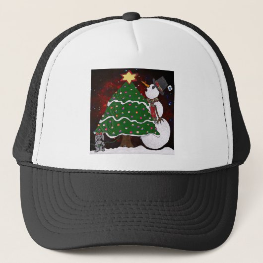 kerstboom Snowman Surprise Art Print Trucker Pet (Voorkant)