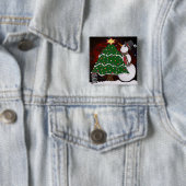 kerstboom Snowman Surprise Art Print Vierkante Button 5,1 Cm (In situ)