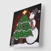 kerstboom Snowman Surprise Art Print Vierkante Klok (Hoek)