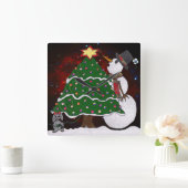 kerstboom Snowman Surprise Art Print Vierkante Klok (Huis)
