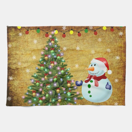 kerstboom Snowman Theedoek (Horizontaal)