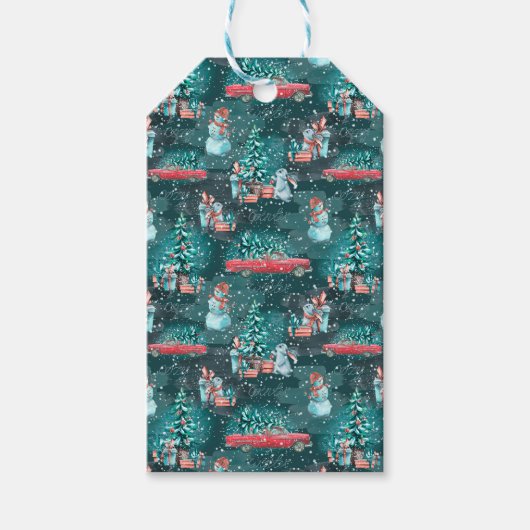 kerstboom, Snowmen en Bunnies Cadeaulabel (Voorkant)