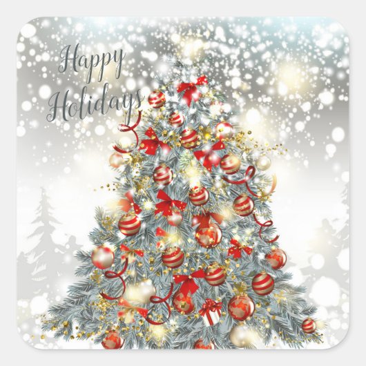 Kerstboom, snuisterijen Rechthoek Stickers (Voorkant)