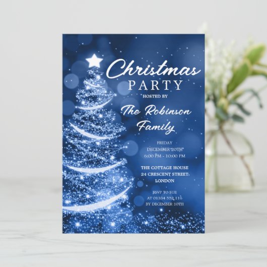 Kerstboom Sparkle Blue Kerstfeest Kaart (Staand voorkant)