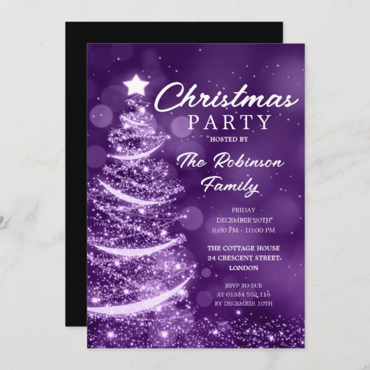Kerstboom Sparkle Paarse Kerstmis Partij Kaart (Voorkant / Achterkant)