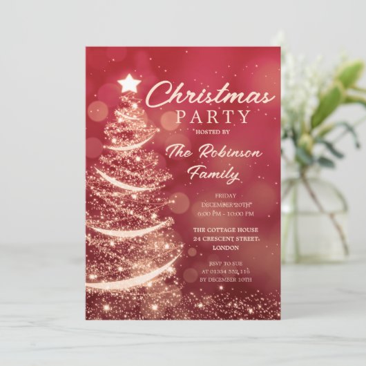 Kerstboom Sparkle Red Gold Kerstfeest Kaart (Staand voorkant)