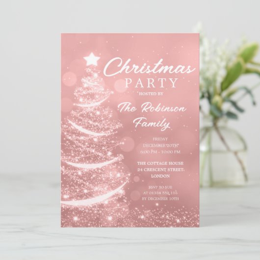 Kerstboom Sparkle Roos Goud Kerstfeest Kaart (Staand voorkant)