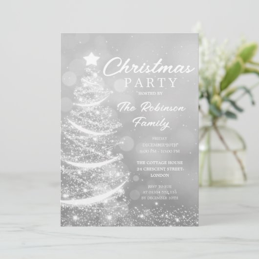 Kerstboom Sparkle Zilveren Kerstfeest Kaart (Staand voorkant)