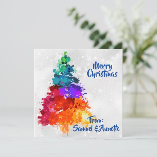 Kerstboom, Spatverf, Fotobackdrop Feestdagenkaart (Staand voorkant)