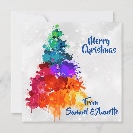 Kerstboom, Spatverf, Fotobackdrop Feestdagenkaart (Voorkant)