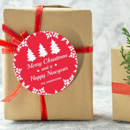 kerstboom, speciaal voor kerstmis rood ronde sticker