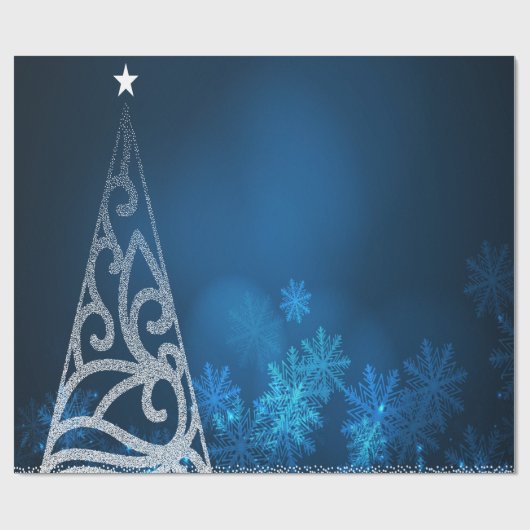 Kerstboom, Star, Snowflakes Blue Holiday Cadeaupapier (Vlak)