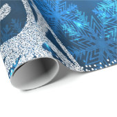 Kerstboom, Star, Snowflakes Blue Holiday Cadeaupapier (Rol Hoek)