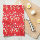 Kerstboom + Ster Herhaling Rood Theedoek (Quarter Fold)