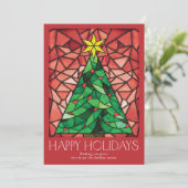 Kerstboom Ster Rood Vintage Feestdagenkaart (Staand voorkant)