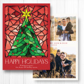 Kerstboom Ster Rood Vintage Foto Feestdagenkaart