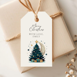 Kerstboom sterren de maan cadeaulabel