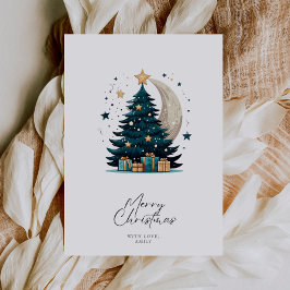 Kerstboom sterren de maan feestdagenkaart