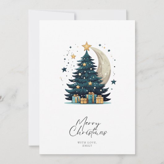 Kerstboom sterren de maan feestdagenkaart (Voorkant)