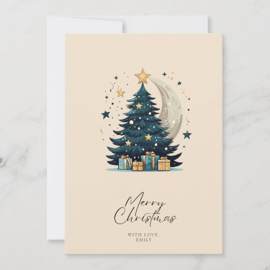 Kerstboom sterren de maan feestdagenkaart (Voorkant)
